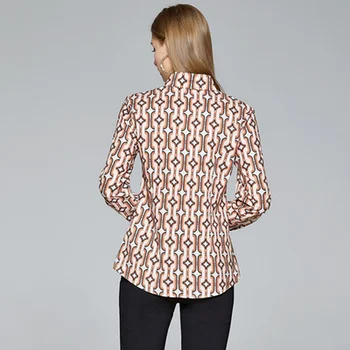 Kilimo ir tūpimo tako Projektavimo Marškinėliai Rudens Žiemos Moterų Plius Dydis-ilgomis rankovėmis Turn-žemyn Apykaklės Derliaus Spausdinti Palaidinė Office Lady Elegantiškas Viršūnės