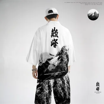 Kimono Megztinis Vyrams Japonų Stiliaus Vyrų Yukata Vyrų Haori Klasikinis Samurajų Apranga Spausdinti Gėlių Kostiumai Plius Dydis Cardigan