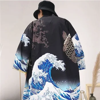 Kimono Vyrų Japonų Kimono Tradicinių vyrų kimono megztinis vyrams harajuku streetwear samurajus kostiumas yukata vyrų haori obi AZ001