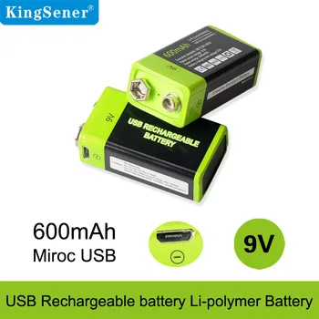 KingSener 9V 600mAh 6F22 Įkraunama Baterija, USB Portable Micro USB Baterijas RC Sraigtasparnio Modelis Mikrofonas Multimetras