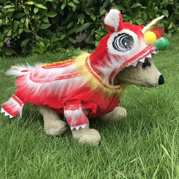 Kinijos Lion Dance Šunų Kostiumai, Blizgučiai Tirštėti Šiltas Didelių Šunų Drabužius Juokingas naminių Gyvūnėlių Kailis Dviejų turkiškas Katė Drabužius, Naujųjų Metų Šalis