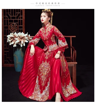 Kinijos Syle vestuvių Suknelė nuotakos Slim skrudinimas kostiumai didelio dydžio Kinų Vestuvių Vakaro Šalis, matyti, kimono Nuotakos taurę Kostiumas