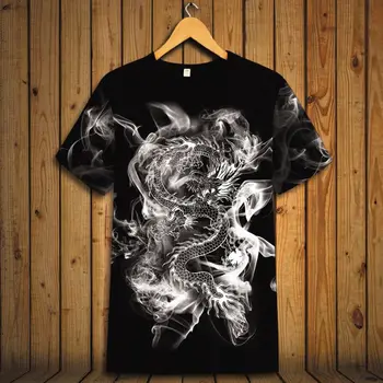 Kinų stiliaus dūmų dragon totem spausdinimo mados trumpomis rankovėmis t-shirt Vasaros 2017 kvėpuojantis didelis dydis kokybės marškinėliai vyrams, S-3XL