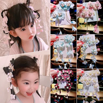 Kinų Stiliaus Plaukų Papuošalai Vaikų Hanfu Šukuosena Mielas Mergaičių, Kūdikių Gėlių Galvos Gėlių Staigius Vėjo Antikvariniai Staigius Pusėje Cli