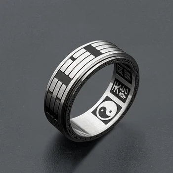 Kinų Stiliaus Taiji Žiedas Sėkmės Sukant Titano Plieno Žiedas Derliaus Bagua Raštų Budistų Mantrų Žiedas Papuošalai