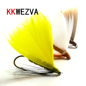 KKWEZVA 18pcs Žvejybos Masalas Sviestas skristi Vabzdžių, įvairių spalvų Lašišų Plaukioja, Upėtakis Vieną Sausa Musė Jaukų, Žvejybos Reikmenys