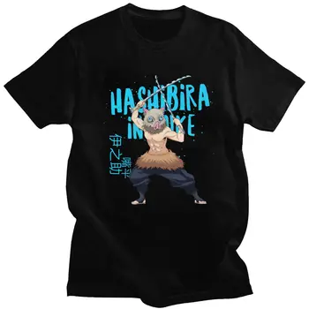 Klasikinis Hashibira Inosuke Demon Slayer T-Shirt Vyrams Trumpas Rankovėmis Kimetsu nr. Yaiba Marškinėliai Anime Marškinėlius Grynos Medvilnės Tee Merch