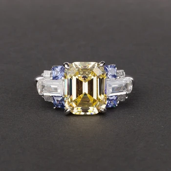 Knobspin 925 Sterlingas Sidabro Stačiakampio formos Latakų 8*10mm Didelis Anglies Diamond Vestuvių Žiedai Moterys Šalis Fine Jewelry