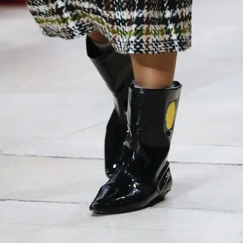 Knsvvli geltona juoda pažymėjo tne batai moterims mažo kulno, natūralios odos mados kilimo ir tūpimo tako avalynė slydimo moteris bateliai 2018