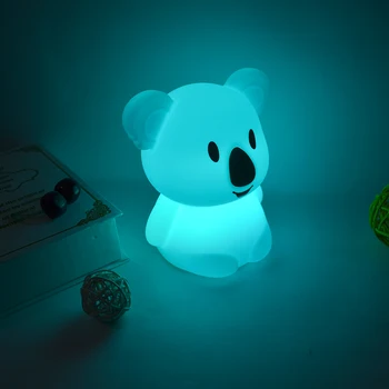 Koala LED Naktį lengvo Prisilietimo Jutiklis RGB Baterija Animacinių filmų Silikono Katytė Miegamojo, Naktiniai staleliai, Lempa, Vaikams, Vaikų, Kūdikių Dovanų