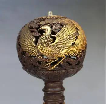 Kolekcija iš bronzos, aukso, smilkalų degiklis Phoenix smilkalų degiklis antikvariniai didelis drakonas apdailos aukštos 29CM nemokamas pristatymas