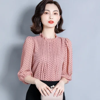 Korėjos Mados Šifono Moterims Palaidinės Moterims Spausdinti Palaidinė Marškinėliai Moteris Polka Dot Palaidinė Top Plius Dydis Blusas Mujer De Moda 2020 4XL