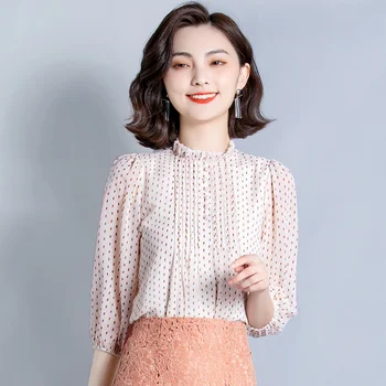 Korėjos Mados Šifono Moterims Palaidinės Moterims Spausdinti Palaidinė Marškinėliai Moteris Polka Dot Palaidinė Top Plius Dydis Blusas Mujer De Moda 2020 4XL
