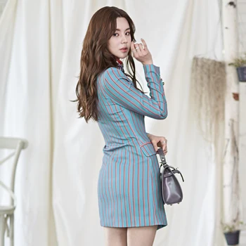 Korėjos naują atvykimo slim ilgai kostiumas plonas atsitiktinis OLIS naujas mados patogus dvieiliai darbo stiliaus dryžuotas šalies seksualus švarkas