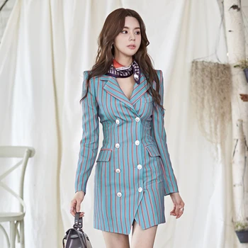 Korėjos naują atvykimo slim ilgai kostiumas plonas atsitiktinis OLIS naujas mados patogus dvieiliai darbo stiliaus dryžuotas šalies seksualus švarkas