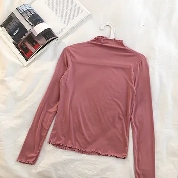 Korėjos Ulzzang Kietas Megzti Golfo Rudenį T-shirt Moterims, Atsitiktinis ilgomis Rankovėmis Slim Marškinėliai Moteriška Marškinėlius 
