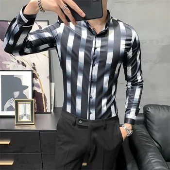 Korėjos Vyrų Pledas Marškiniai Mados 2020 ilgomis Rankovėmis Vyrams Darbas Marškinėliai Visų Rungtynių Paprasta Spausdinti Palaidinė Vyrų Drabužiai Slim Fit Smokingas 3XL