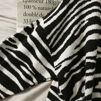 Korėjos zebra redakcija modelis prarasti vidutinio ilgio megztinis, striukė moterims rudenį single-breasted megztinis ilgomis rankovėmis megztinis banga