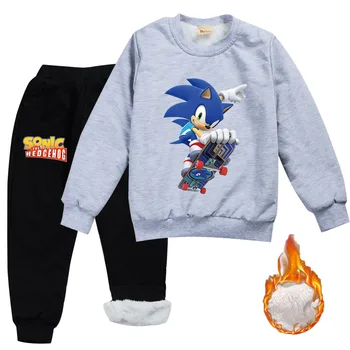 Kostiumas Sonic The Hedgehog Drabužių Rinkinys Vaikams 2020 M. Žiemos Bamblys Merginos Aksomo, Marškinėlius, Kelnes 2vnt Nustatyti Berniukų Tracksuit Išlaikyti Šiltas