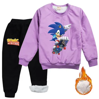 Kostiumas Sonic The Hedgehog Drabužių Rinkinys Vaikams 2020 M. Žiemos Bamblys Merginos Aksomo, Marškinėlius, Kelnes 2vnt Nustatyti Berniukų Tracksuit Išlaikyti Šiltas