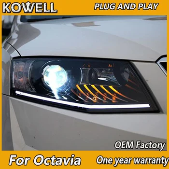 KOWELL Automobilių Optikos už Skoda Octavia Žibintai-2017 Nauja Octavia LED Žibintai LED DRL Bi Xenon Objektyvas Didelis artimąsias automobilių Stovėjimo aikštelė