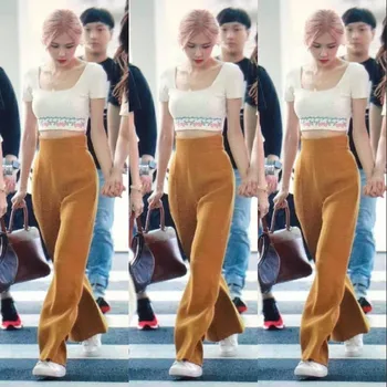 Kpop Seo Taip Ji IŠAUGO naujų korėjos Vasaros trumpas aikštėje apykaklę, trumpas rankovėmis marškinėlius, + ilgas laisvas užsiliepsnojo kelnės moterims dviejų dalių komplektas