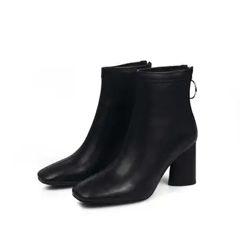 Krazing Puodą, paprasta stiliaus, juodos spalvos, natūralios odos aikštėje kojų aukšti kulniukai office lady zip žiemą šiltas pagrindinio batai L06