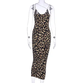 Kriptografijos 2020 M. Pavasarį Leopard Rankovių Seksualus V-Kaklo, Midi Suknelė Moterų Mados Streetwear Klubas Šalies Dirželiai Bodycon Suknelės