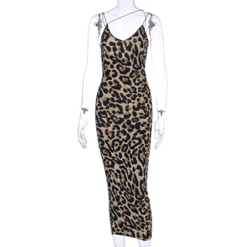 Kriptografijos 2020 M. Pavasarį Leopard Rankovių Seksualus V-Kaklo, Midi Suknelė Moterų Mados Streetwear Klubas Šalies Dirželiai Bodycon Suknelės