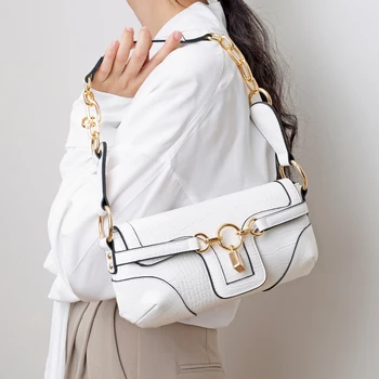 Krokodilo modelis batono maišelį dizaineris retro vintage peties pažasties krepšys moterims, moteriška entire rankinės 2020 nauja juoda balta