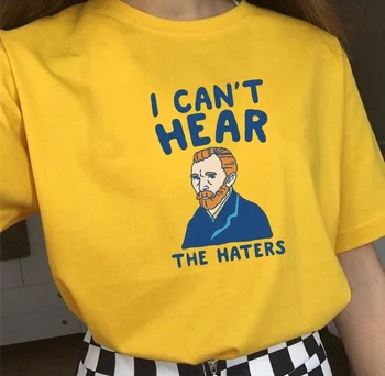 Kuakuayu HJN Van Gogh aš negaliu Išgirsti Haters Juokingi Marškinėliai Moterims Vasaros Mielas trumpomis Rankovėmis Atspausdintas Tee Hipsters Meme Marškinėliai