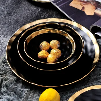 KuBac Keramikos Jautienos Patiekalas Namų Pusryčiai Plokštė Paprasta Ir Kūrybos Europos Daržovių Patiekalas Su Aukso Krašto Stalo