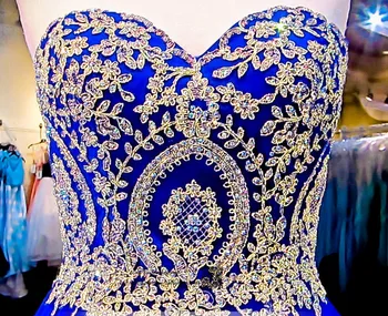 Kuklus Royal Blue Aukso Nėrinių Pigūs Quinceanera Suknelės Kamuolys Suknelė Plius Dydis Promenadzie Suknelė 2017 Vestidos de Svarainių Anos Baigimo