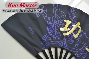 Kun Master 34 Cm, Bambukas Kinų Kung Fu Chi Ventiliatorius Su Drakonas Ir Kinų Žodis Dizaino Juoda