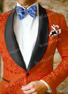 KUSON Užsakymą Jaunikis Tuxedos Orange Žakardo Švarkas Vyrams Kostiumu Nustatyti Vestuvių Oficialus Mens Kostiumai Slim Fit 2vnt (Striukė+Kelnės)