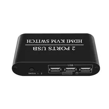 KVM Perjungiklis 2 Port HDMI Switch Patvarus Daugiafunkcinis USB Vadovas Switcher Dėžutės, Klaviatūros, Pelės Splitter Max Parama 4K PC