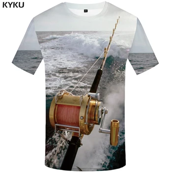 KYKU Žuvų Marškinėlius Vyrai Moterys 3d Spausdinimo Marškinėliai Juokinga T Shirts Hip-Hop T-shirt Žvejys Žvejybos Metalo Mens Drabužių Atsitiktinis Viršūnės