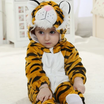 Kūdikio Tigras Kigurumi Pižama Drabužėlių Naujagimiui Romper Onesie Anime Cosplay Kostiumai, Apranga Gobtuvu Jumpsuit Žiemos Berniukas Mergaitė