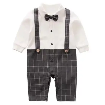 Kūdikis, berniukas romper gentalman kūdikiams visą rankovės medvilnės jumpsuit peteliškę onesie šalis nešioti 1-asis gimtadienis drabužiai kostiumas