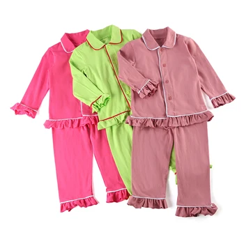 Kūdikių Drabužių Mergaičių naktiniai marškiniai, pižamos mygtuką medvilnės vaikai paprastas mielas Pynimas kūdikių pižama mergaitėms boutique Salon drabužiai didmeninė