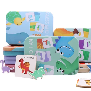 Kūdikių Mediniai Modelis Gyvūnų Dinozaurą-Galvosūkį, Spalvinga Tangram Žaislas Vaikams Montessori Ankstyvojo Ugdymo Rūšiavimo Žaislai, Žaidimai