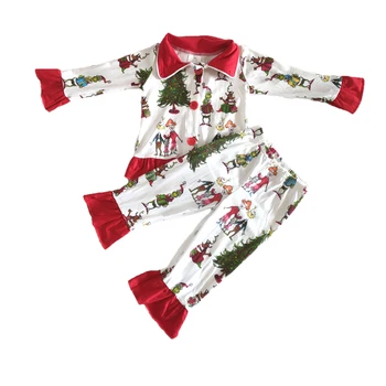 Kūdikių mergaitės, rudenį, žiemos apranga mergina kalėdų ilgomis rankovėmis drabužius nustatyti mielas animacinių filmų mergina pižama komplektas su raudona pynimas