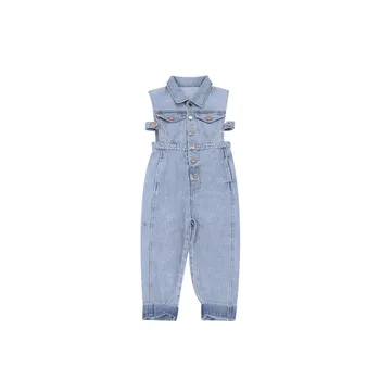 Kūdikių mergaičių džinsinis kombinezonas 2020 m. vasarą naujas mados korėjos stiliaus jumpsuits vaikų džinsinio audinio kelnės paauglių drabužių, 4-14Y ws1682