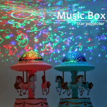Kūdikių Šviečiantys Žaislai Žvaigždžių Šviesos Naktį Karuselė Muzikos Grotuvas Projektoriaus Lempa Kūdikiui Vaikai LED Miego Nuraminti Žibintai, Dovanos