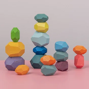 Kūrybinis Medinis Jenga Kūrimo Bloką Spalvoto Akmens Švietimo Žaislai Šaltas Tonas Šiaurės Stiliaus Krovimas Žaidimas Vaikų Mediniai Žaislai