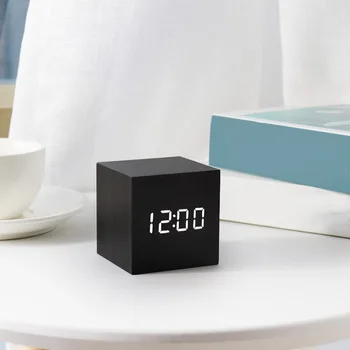 Kūrybos Daugiafunkcinis Skaitmeninis LED Medienos Elektroninis Laikrodis Mini Žadintuvas Balso aktyvuota Smart Home Darbastalio Apdaila Biuras