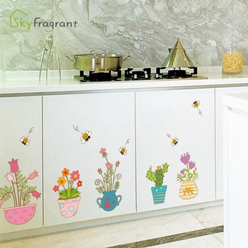Kūrybos stick pav gėlių vazonus siena lipdukas stiklo miegamojo puošimas lipnios etiketės namų dekoro kambario apdaila