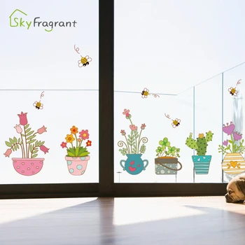 Kūrybos stick pav gėlių vazonus siena lipdukas stiklo miegamojo puošimas lipnios etiketės namų dekoro kambario apdaila