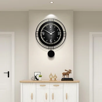 Kūrybos Šiaurės Švytuoklės Baterijos Sieninis Laikrodis Metalas, MDF Juoda Modernus Sieninis Laikrodis Namų