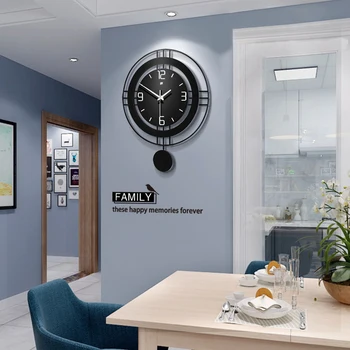 Kūrybos Šiaurės Švytuoklės Baterijos Sieninis Laikrodis Metalas, MDF Juoda Modernus Sieninis Laikrodis Namų